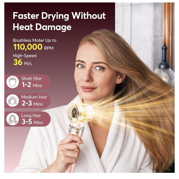 Bopcal 5-in-1 Air Wrap Hair Styler w/ Travel Bag, Pink Curler Dryer Straightener - Picture 4 of 11